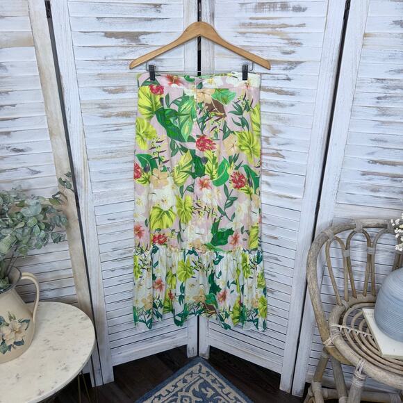 ANTONIO MELANI Women's 12 Cotton Perla Tropical Floral Print Tiered Maxi Skirt - Picture 11 of 12